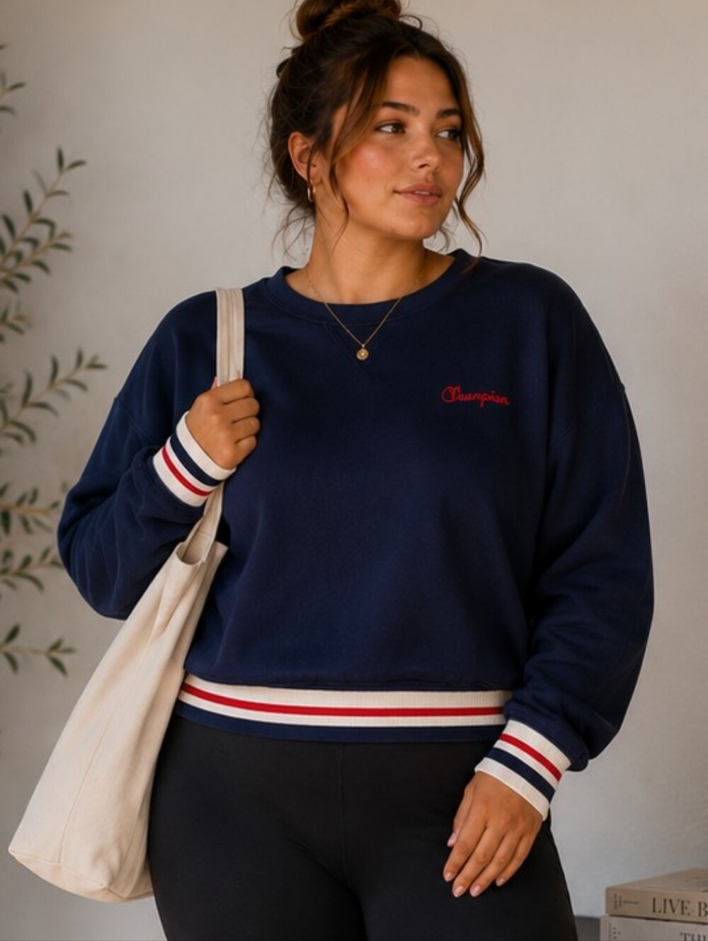 🔥NWT Champion Navy Varsity Stripe Sweatshirt | Sporty Chic Classic | Size Large